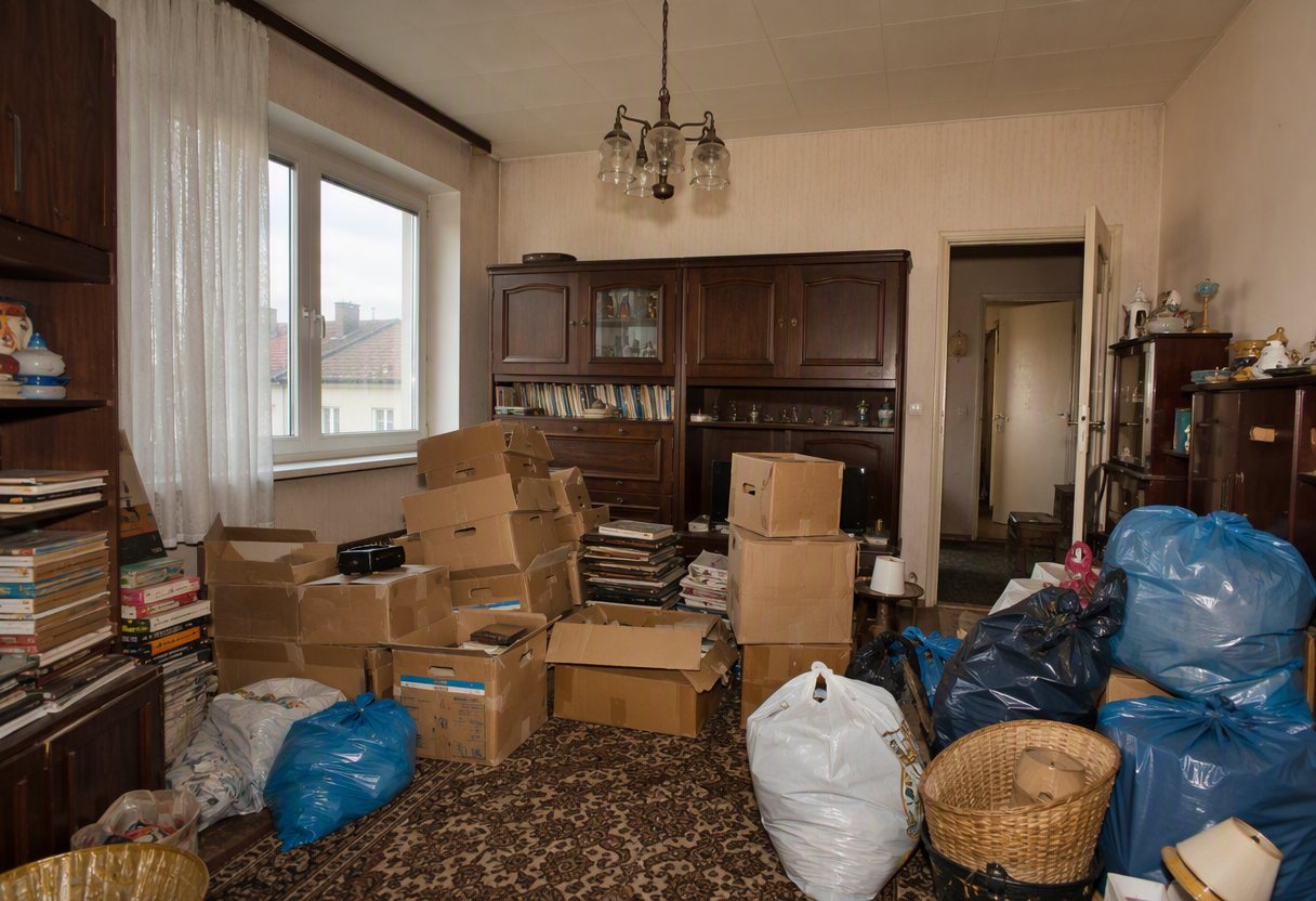 Wohnung vor der Entrümpelung – vollgestellt mit Kartons und Möbeln